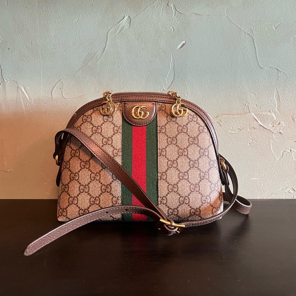 GUCCI Ophidia textured leather-trimmed printed coated-canvas shoulder bag - Picture 2 of 5